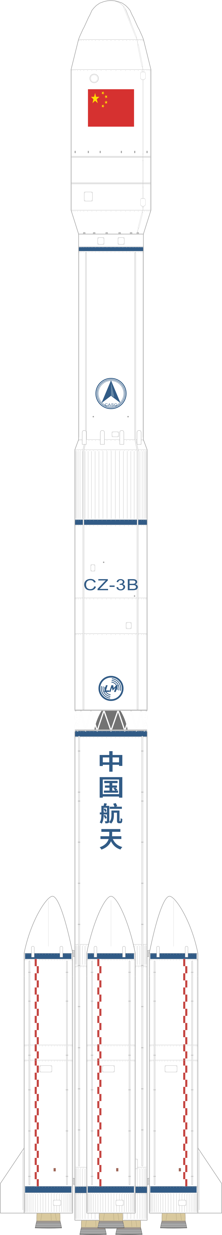 Drawing of the Long March 3B/E for Compass-M3 & Compass-M4